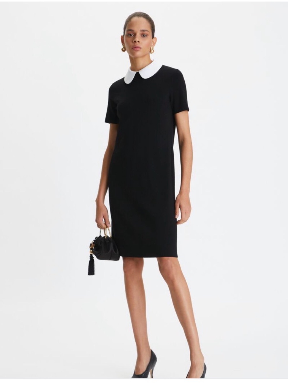 Tory Burch Black Sweater Dress with White Peter Pan/poplin Collar NWT size Large
